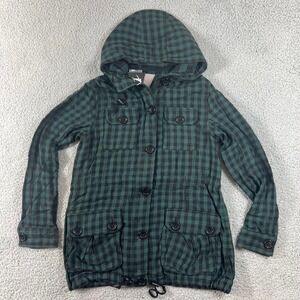 Joyrich Buffalo Check Field Jacket Womens M Green Black Plaid Hooded Utility NWT